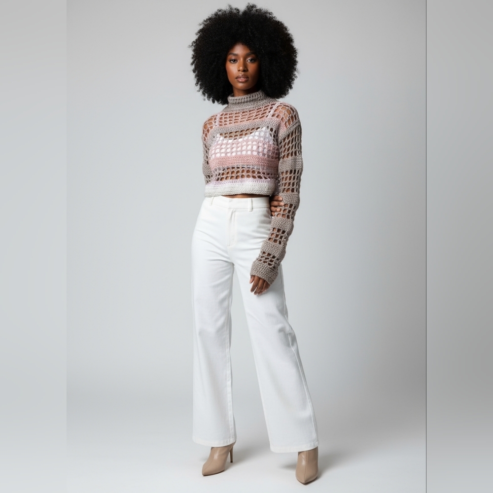 Hand Crafted Pink and Gray Crochet Sweater